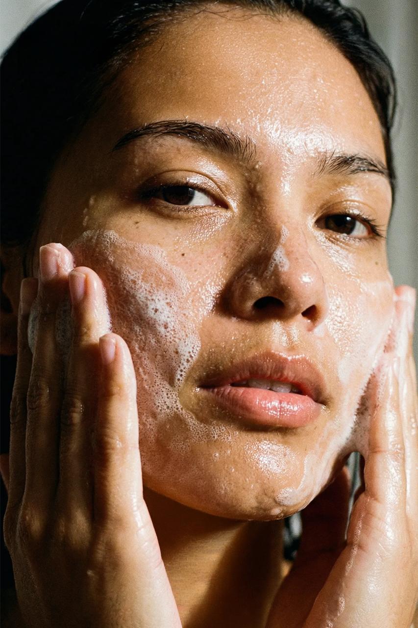 Reishi Reset powder cleanser lathered in hands